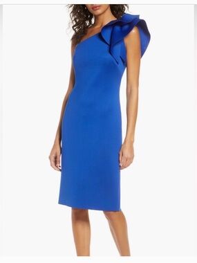 Eliza J Ruffle Shoulder Scuba Dress blue size 20 W plus size EUC